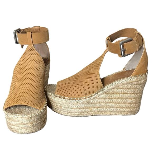 Marc Fisher Annie Camel Leather Platform Espadrille Wedge Sandal Women’s Sz 8.5 - Picture 6 of 10